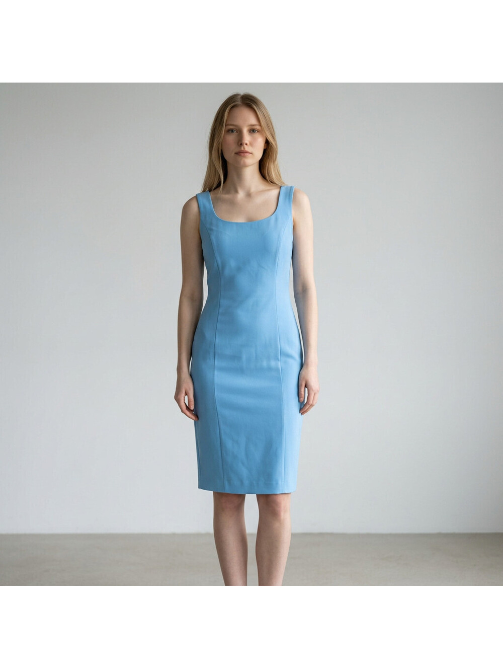 Albert Nipon Dress Women 8 Blue Sheath Midi Zipper Sleeveless Round Neck Casual